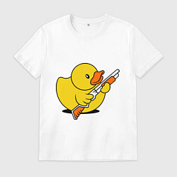 Футболка хлопковая мужская Утенок с ружъем, цвет: белый