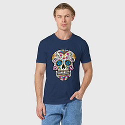 Футболка хлопковая мужская Skull decorated, цвет: тёмно-синий — фото 2