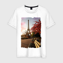 Футболка хлопковая мужская Осенний Париж, цвет: белый