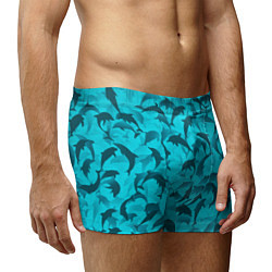 Трусы-боксеры мужские Синий камуфляж с дельфинами, цвет: 3D-принт — фото 2