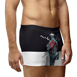 Трусы-боксеры мужские Скелет Самурай с трубкой на черно белом фоне, цвет: 3D-принт — фото 2
