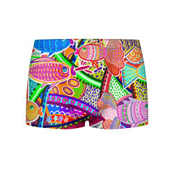 Трусы-боксеры мужские Разноцветные яркие рыбки на абстрактном цветном фо, цвет: 3D-принт