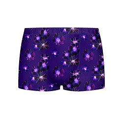 Трусы-боксеры мужские Цветы Фиолетовые Гибискус На Синем Фоне, цвет: 3D-принт