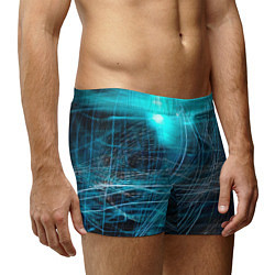 Трусы-боксеры мужские Неоновые волны и линии - Голубой, цвет: 3D-принт — фото 2