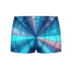 Трусы-боксеры мужские Неоновый коридор лаборатории - Синий, цвет: 3D-принт