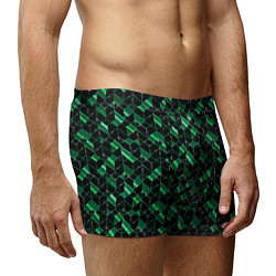Трусы-боксеры мужские Геометрический узор, зеленые фигуры на черном, цвет: 3D-принт — фото 2
