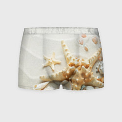 Трусы-боксеры мужские Морские звёзды и ракушки на океанском берегу, цвет: 3D-принт