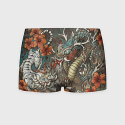 Трусы-боксеры мужские Тигр и дракон мифические, цвет: 3D-принт