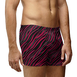 Трусы-боксеры мужские Модный полосатый красно- черный узор Зебра, цвет: 3D-принт — фото 2