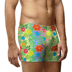 Трусы-боксеры мужские Яркий цветочный узор на радужном фоне, цвет: 3D-принт — фото 2