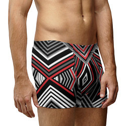 Трусы-боксеры мужские Геометрический узор с серыми черными и красными по, цвет: 3D-принт — фото 2