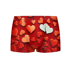 Трусы-боксеры мужские Красные сердца на красном фоне, цвет: 3D-принт
