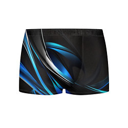 Трусы-боксеры мужские Абстрактные синие и белые линии на черном фоне, цвет: 3D-принт