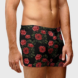Трусы-боксеры мужские Красные розы на черном - паттерн, цвет: 3D-принт — фото 2