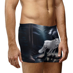 Трусы-боксеры мужские Белый волк в лесу, цвет: 3D-принт — фото 2