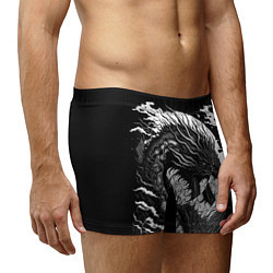 Трусы-боксеры мужские Черно-белый дракон и волны, цвет: 3D-принт — фото 2