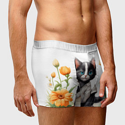 Трусы-боксеры мужские Котенок на цветочной поляне, цвет: 3D-принт — фото 2