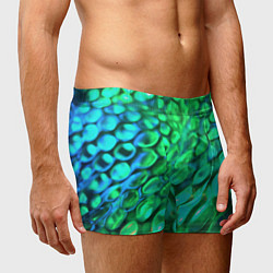 Трусы-боксеры мужские Объемная зеленая текстура в виде чешуи, цвет: 3D-принт — фото 2