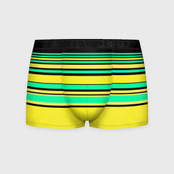 Трусы-боксеры мужские Разноцветный черно желтый с зеленым полосатый узор, цвет: 3D-принт