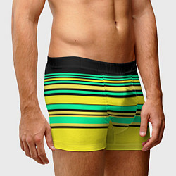 Трусы-боксеры мужские Разноцветный черно желтый с зеленым полосатый узор, цвет: 3D-принт — фото 2