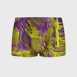 Трусы-боксеры мужские Киберпанк линии фиолетовые и жёлтые, цвет: 3D-принт