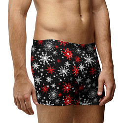 Трусы-боксеры мужские Белые и красные снежинки на черном фоне - нейросет, цвет: 3D-принт — фото 2