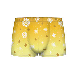 Трусы-боксеры мужские Снежинки и звезды на желтом, цвет: 3D-принт