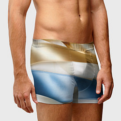Трусы-боксеры мужские Золотые и голубые волнистые вставки на белом фоне, цвет: 3D-принт — фото 2