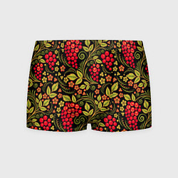 Трусы-боксеры мужские Хохломская роспись красные ягоды, цвет: 3D-принт