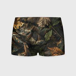 Трусы-боксеры мужские Реалистичный охотничий камуфляж из ткани и листьев, цвет: 3D-принт