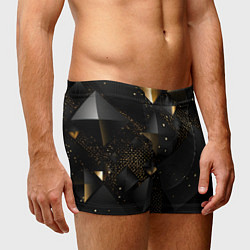 Трусы-боксеры мужские Золотые ромбы на черной абстракции, цвет: 3D-принт — фото 2