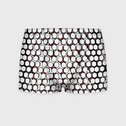 Трусы-боксеры мужские Киберпанк узор из шестиугольников красный, цвет: 3D-принт