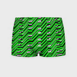 Трусы-боксеры мужские Чёрно-зелёный линейный узор киберпанк, цвет: 3D-принт