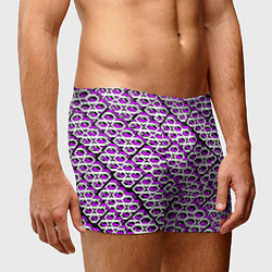 Трусы-боксеры мужские Фиолетово-белый узор на чёрном фоне, цвет: 3D-принт — фото 2