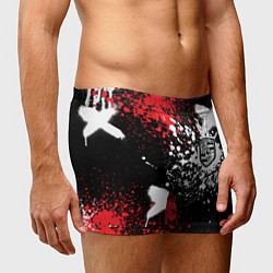 Трусы-боксеры мужские Логотип Порше на фоне граффити и брызг красок, цвет: 3D-принт — фото 2