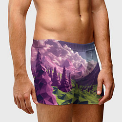 Трусы-боксеры мужские Геометрический зеленый пейзаж и фиолетовые горы, цвет: 3D-принт — фото 2