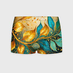Трусы-боксеры мужские Листья абстрактные золото и бирюза, цвет: 3D-принт