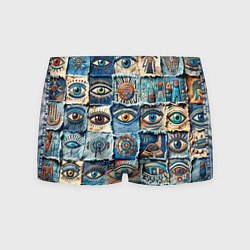 Трусы-боксеры мужские Глаза на джинсах пэчворк, цвет: 3D-принт