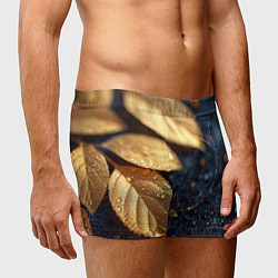 Трусы-боксеры мужские Золотые листья на темном фоне, цвет: 3D-принт — фото 2