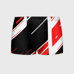 Трусы-боксеры мужские Бело-красные полосы на чёрном фоне, цвет: 3D-принт