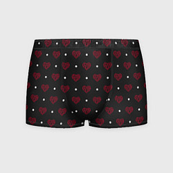 Трусы-боксеры мужские Красные сердечки и белые точки на черном, цвет: 3D-принт