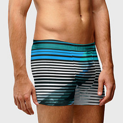 Трусы-боксеры мужские Сине-чёрные полосы на белом фоне, цвет: 3D-принт — фото 2