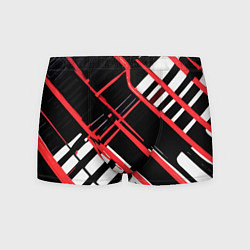 Трусы-боксеры мужские Красно-белые линии на чёрном фоне, цвет: 3D-принт