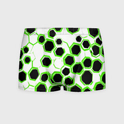 Мужские трусы Чёрно-зелёные шестиугольники на белом фоне