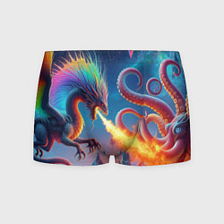 Мужские трусы Огнедышащий дракон против осьминога - нейроарт фан