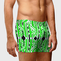 Трусы-боксеры мужские Бело-зелёные техно полосы на чёрном фоне, цвет: 3D-принт — фото 2