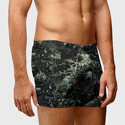 Трусы-боксеры мужские Медведь снайпер в лиственном камуфляже, цвет: 3D-принт — фото 2