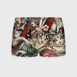 Мужские трусы Котики и рыбки в сакуре