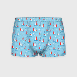 Мужские трусы Морской паттерн с парусными лодками и чайками