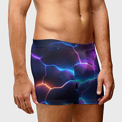 Трусы-боксеры мужские Синие и фиолетовые молнии в разломе, цвет: 3D-принт — фото 2